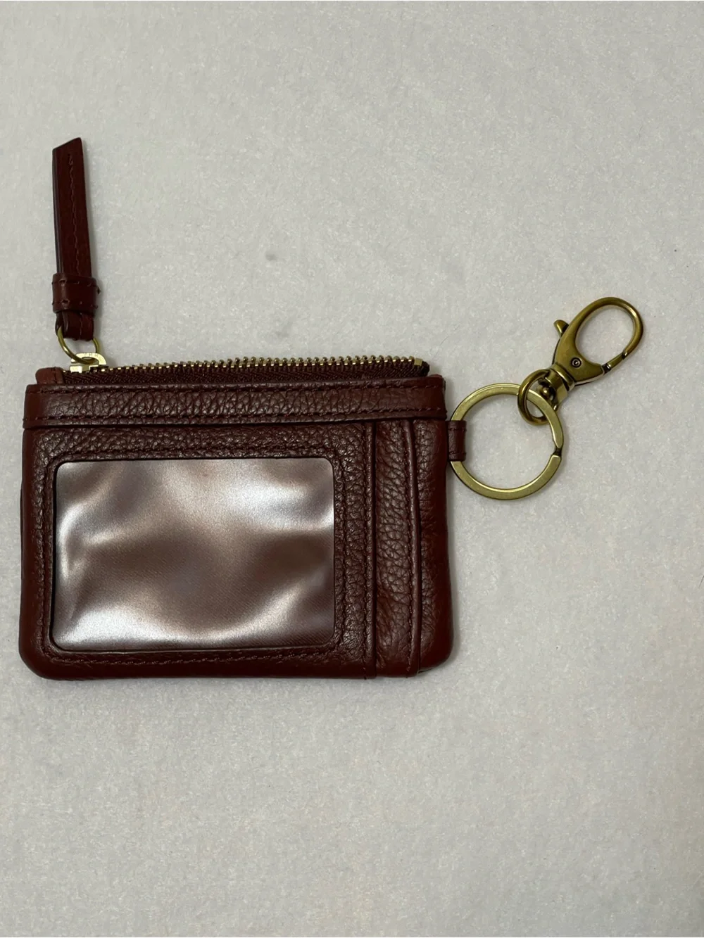 Fossil Brown Pebbled Leather Zip Wallet Card Case Keychain ID Holder - Picture 4 of 7